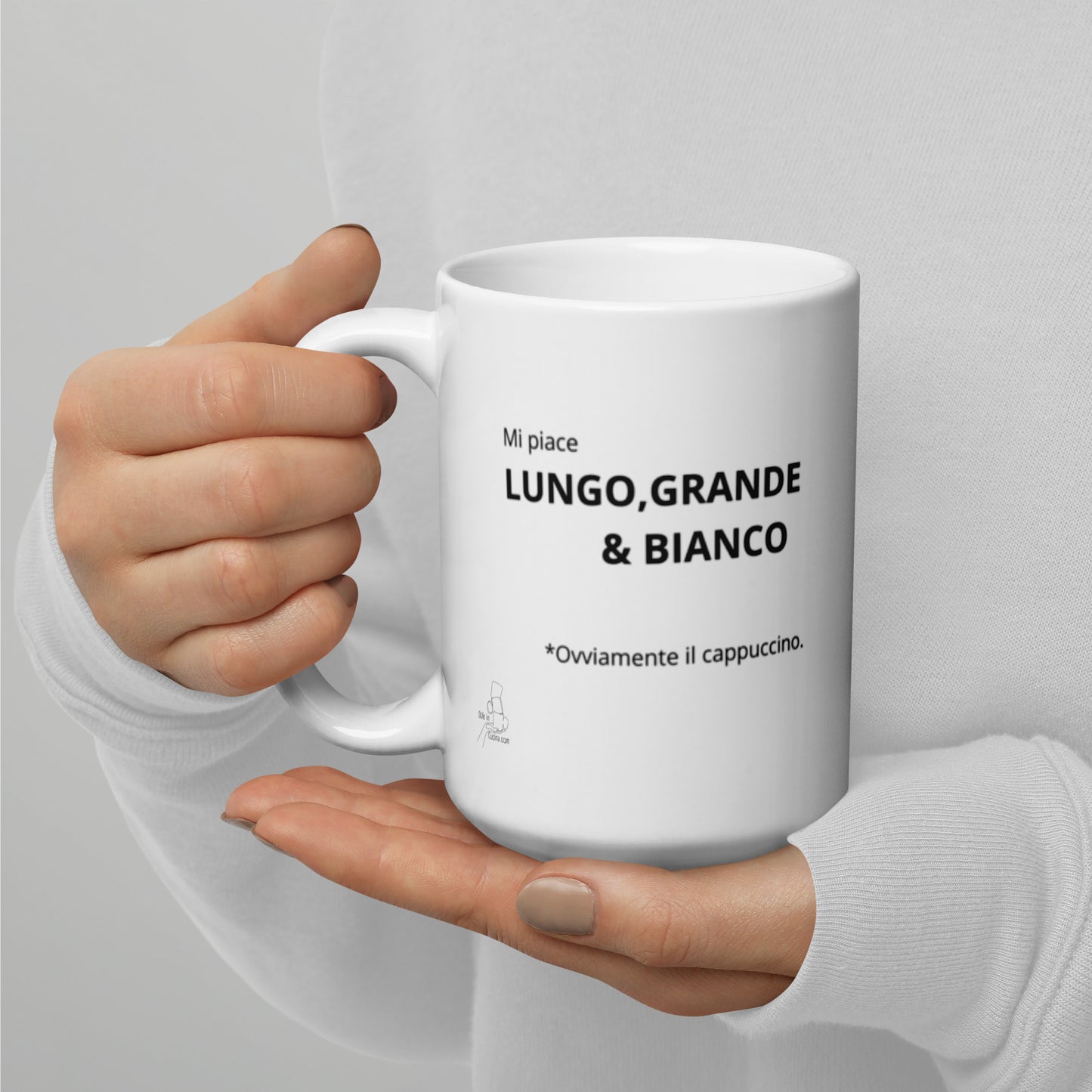 Tazza bianca lucida "mi piace lungo grande e bianco.."