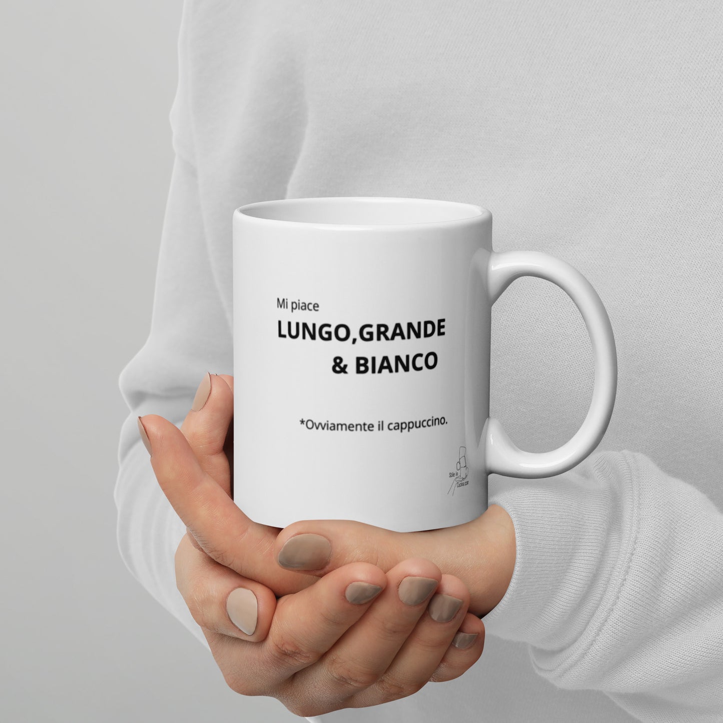 Tazza bianca lucida "mi piace lungo grande e bianco.."