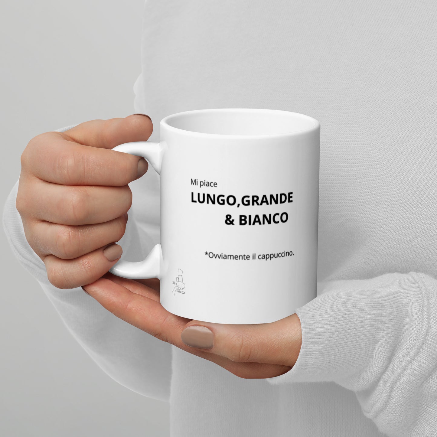 Tazza bianca lucida "mi piace lungo grande e bianco.."