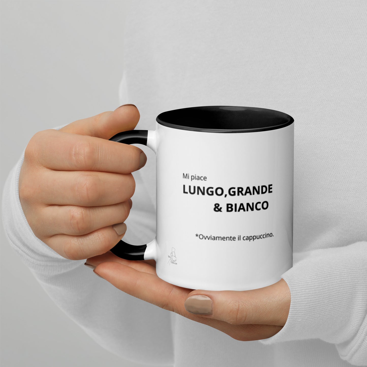 Tazza con interno colorato "Mi piace lungo grande e bianco"
