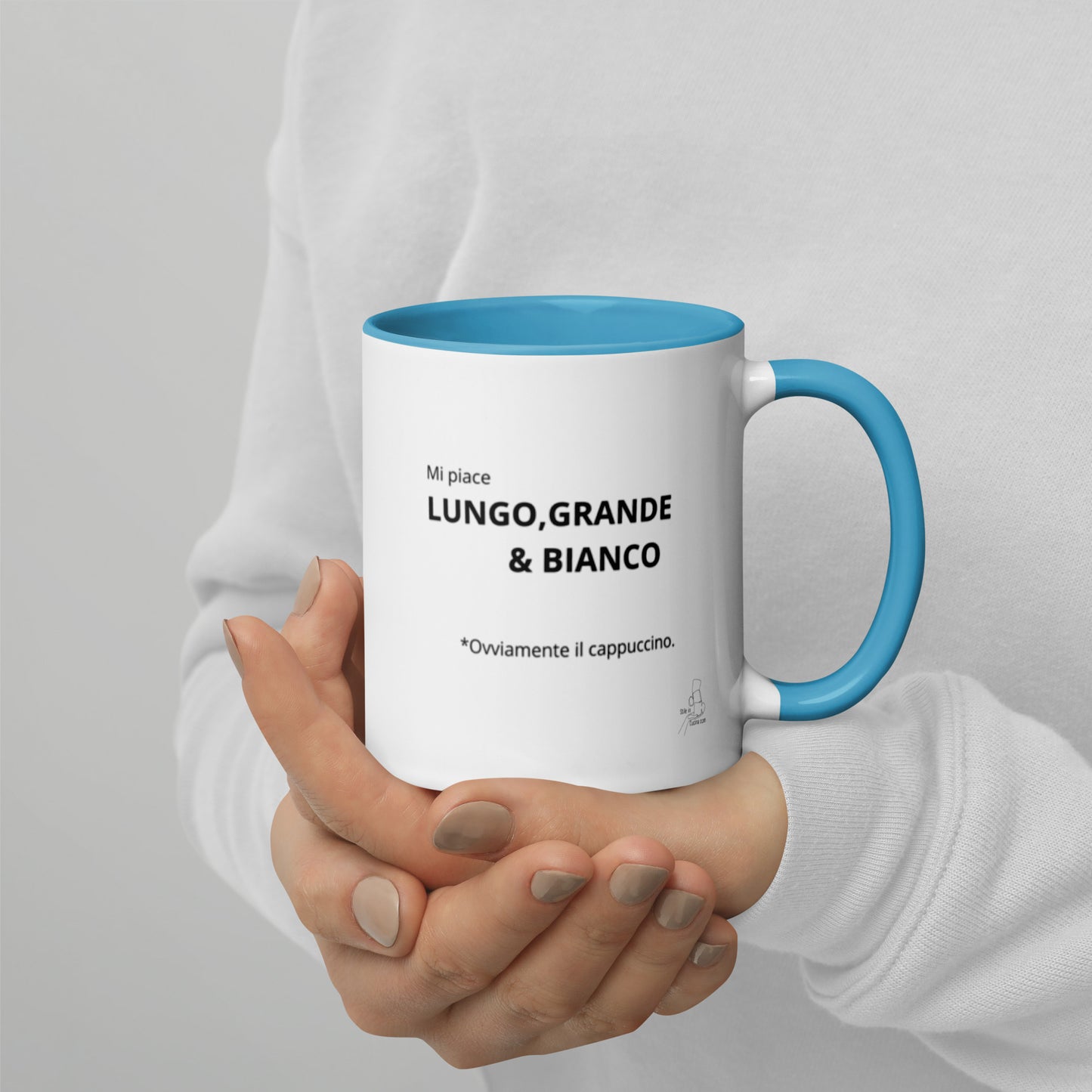Tazza con interno colorato "Mi piace lungo grande e bianco"