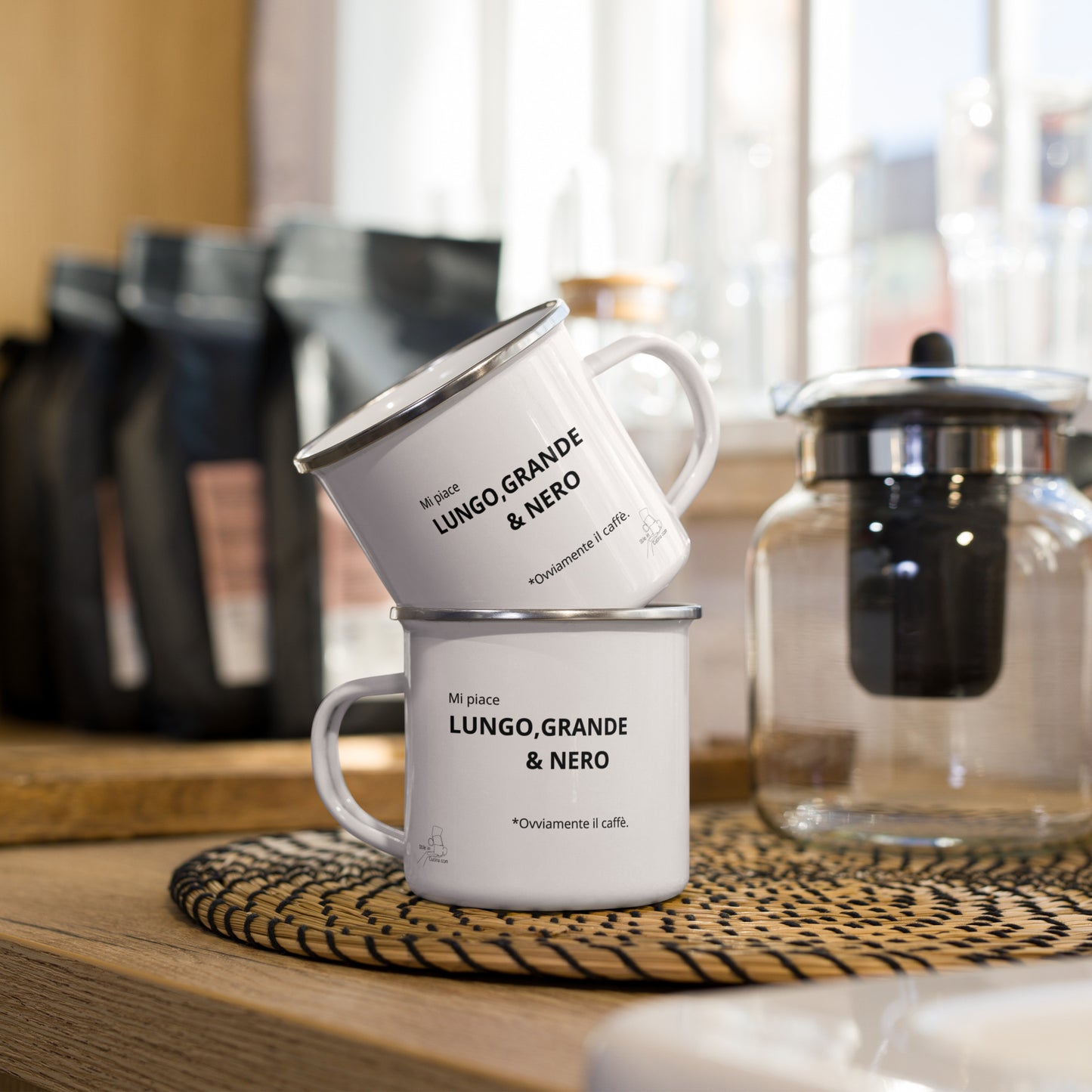 Tazza smaltata "mi piace lungo grande e nero"