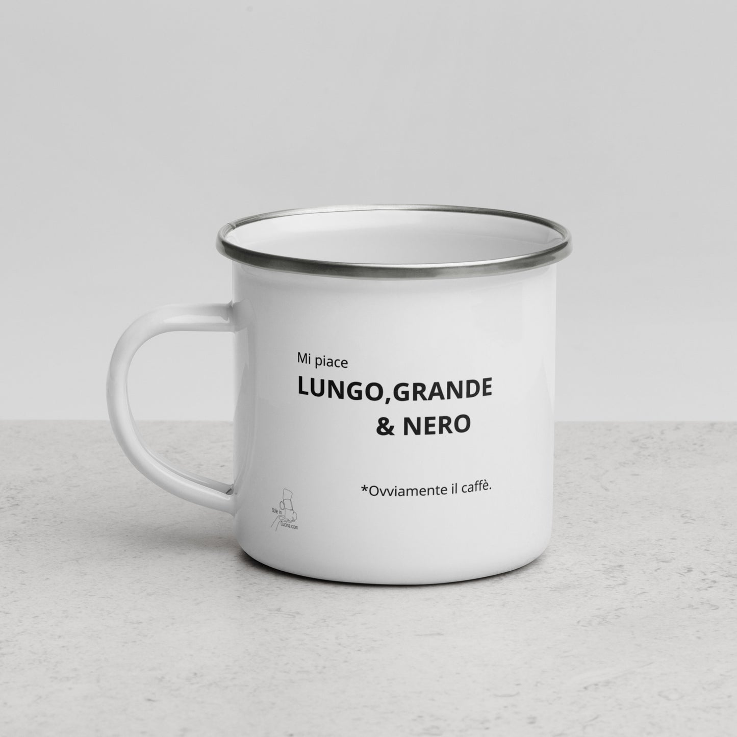 Tazza smaltata "mi piace lungo grande e nero"