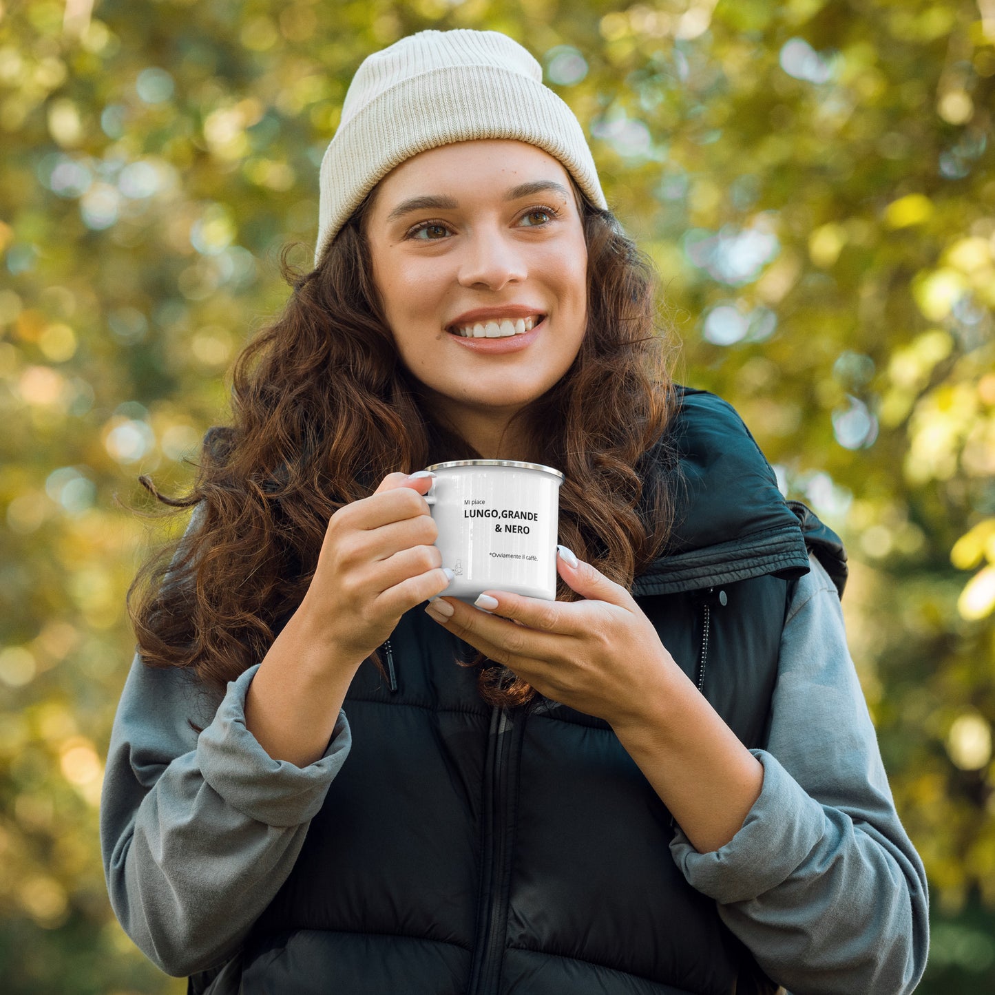 Tazza smaltata "mi piace lungo grande e nero"