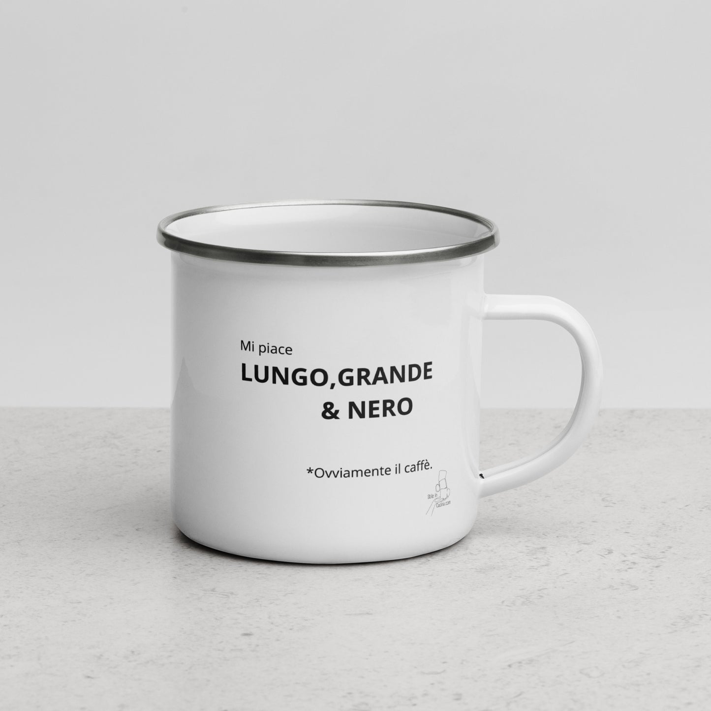 Tazza smaltata "mi piace lungo grande e nero"